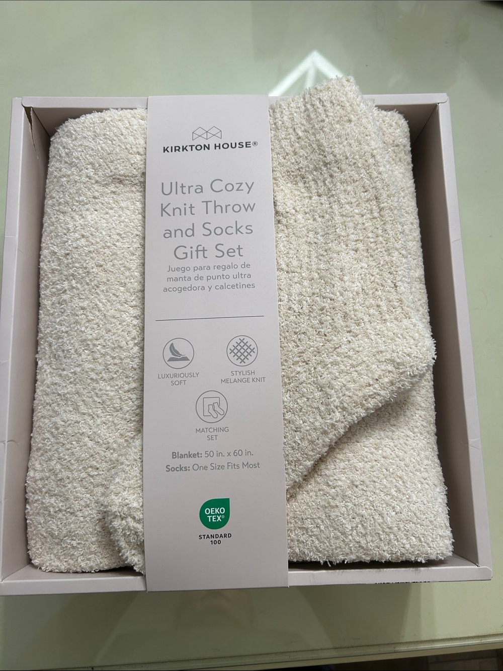 Kirkton House Cream Ultra Cozy Knit Socks & Blanket